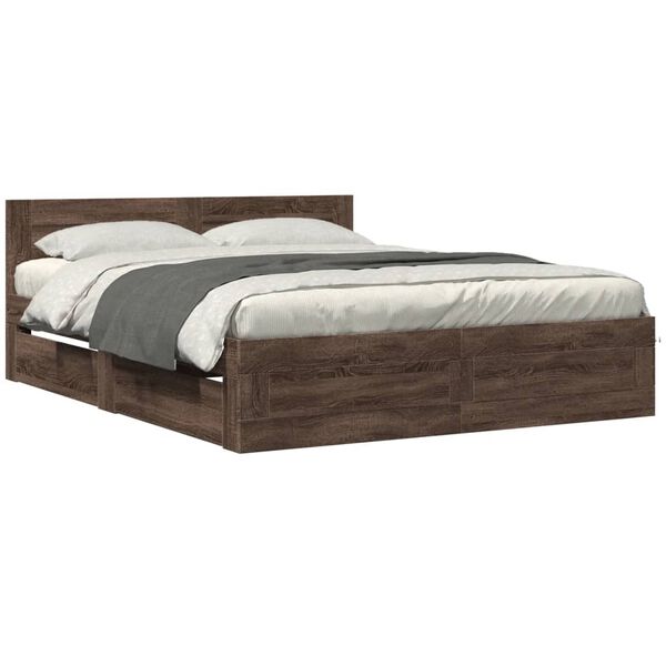vidaXL Bed Frame with Headboard without Mattress Brown Oak 160x200 cm