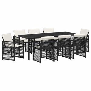 vidaXL Garden Dining Set 9 pcs Black Poly Rattan