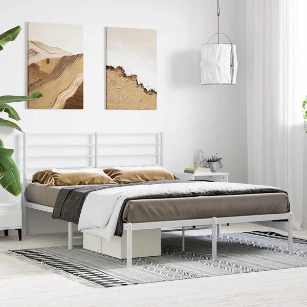 vidaXL Metal Bed Frame without Mattress with Headboard White 120x200cm
