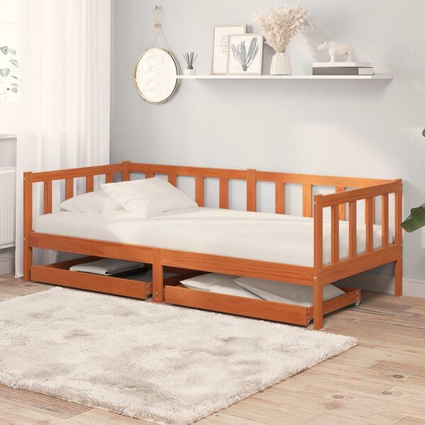 vidaXL Day bed with Headboard 3 pcs Wax Brown Solid Pine Wood