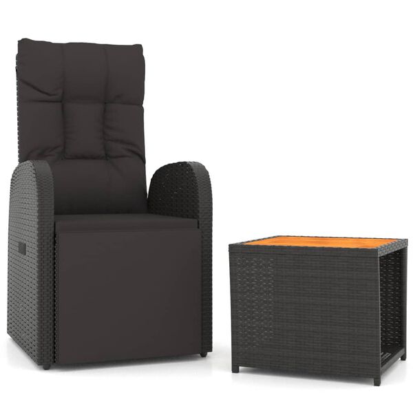 vidaXL 2 Piece Garden Lounge Set Black Poly Rattan&Solid Wood Acacia