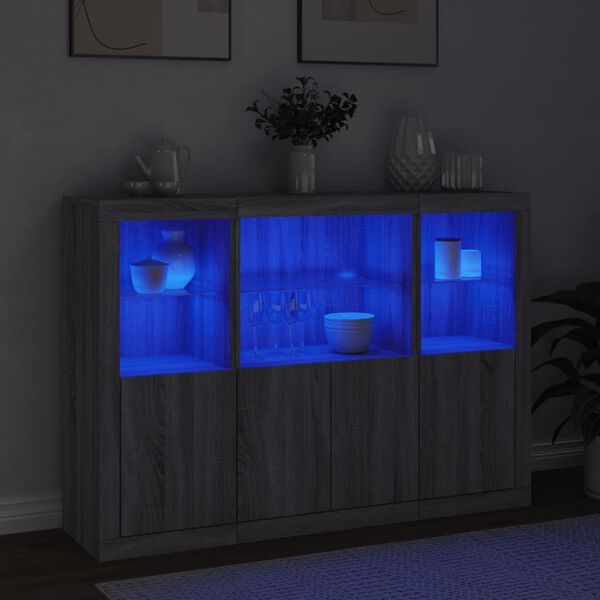 vidaXL Sideboards with LED Lights 3 pcs Grey Sonoma Engineered Wood