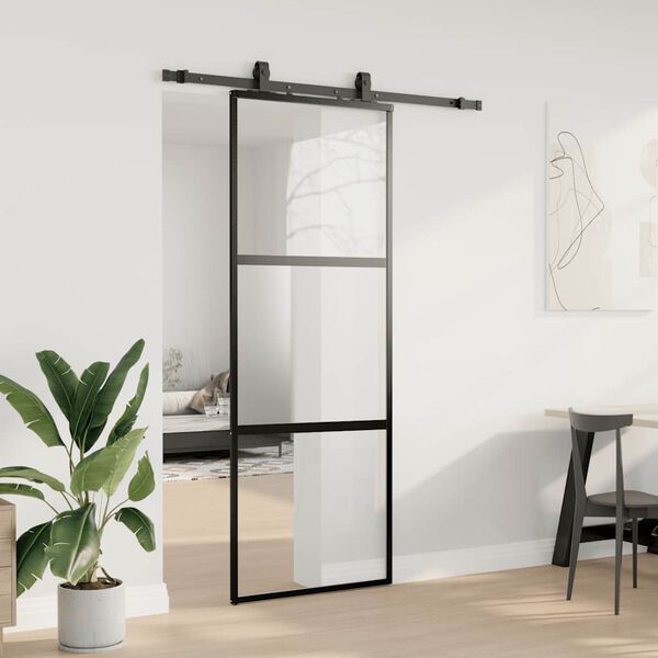 vidaXL Sliding Door with Hardware Set Black 76x205 cm Tempered Glass