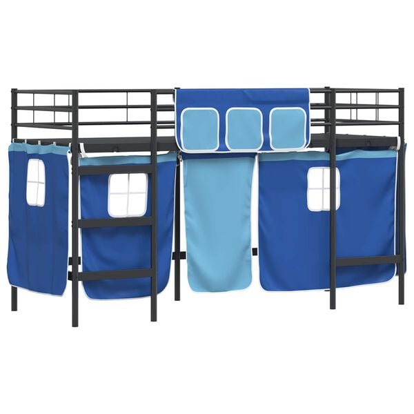 vidaXL Kids'Loft Bed Frame with Curtains Black and Blue 90 x 190 cm