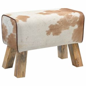 vidaXL Bench 60 x 30 x 45 cm Real Leather Brown and White