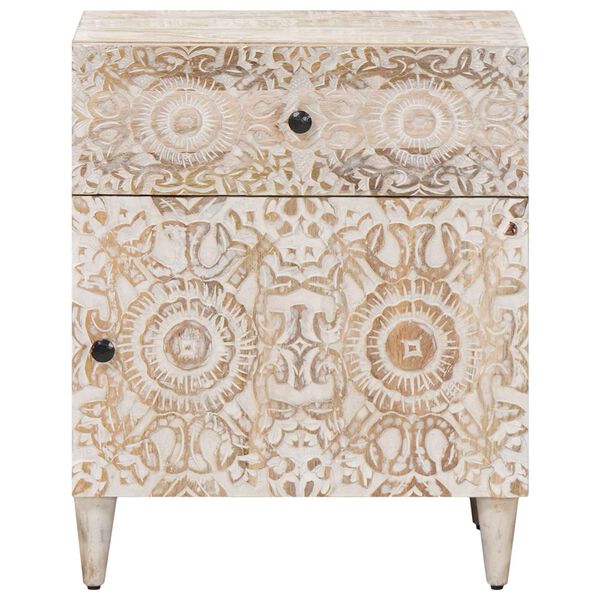 vidaXL Bed cabinet with Drawer White 50 x 33 x 60 cm Solid Mango Wood