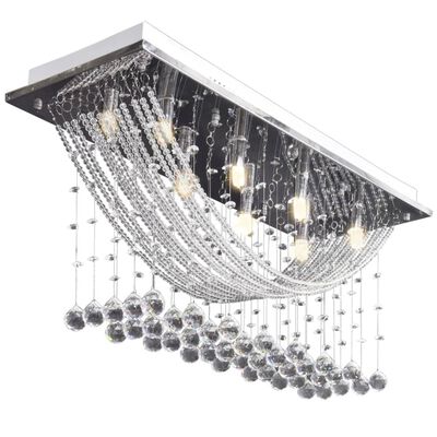 vidaXL White Ceiling Lamp with Glittering Glass Crystal Beads 8 x G9 29 cm