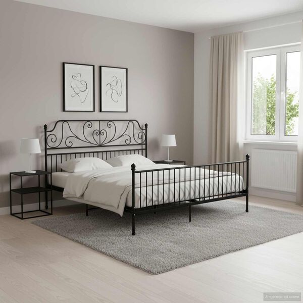 vidaXL Bed Frame without Mattress Black Metal 180x200 cm Super King