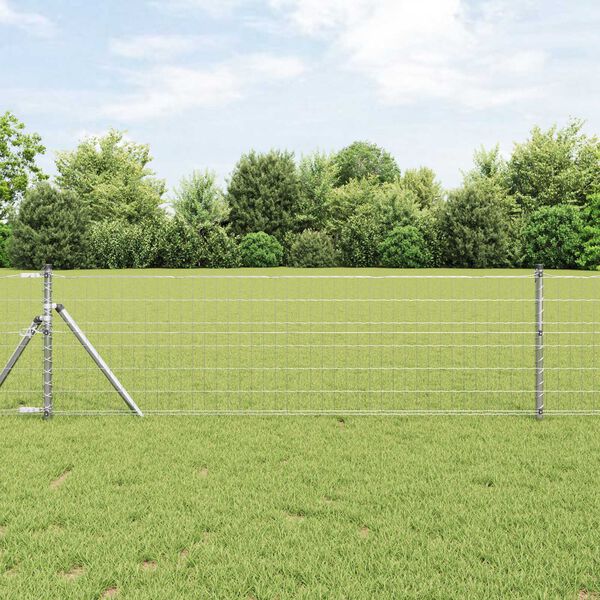 vidaXL Fence with Post Silver 0.4 x 25 m Steel and PVC