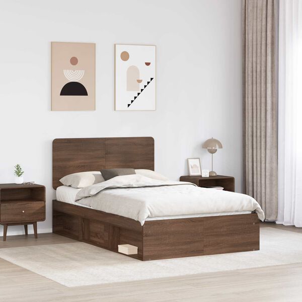 vidaXL Bed Frame with Headboard Brown Oak 120 x 200 cm Solid Pine Wood