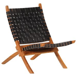 vidaXL Folding Relaxing Chair Black Real Leather