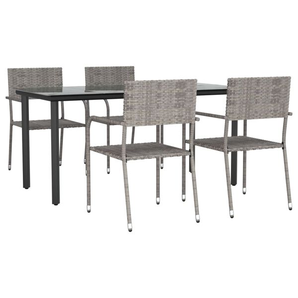 vidaXL 5 Piece Garden Dining Set Grey and Black Poly Rattan and Steel