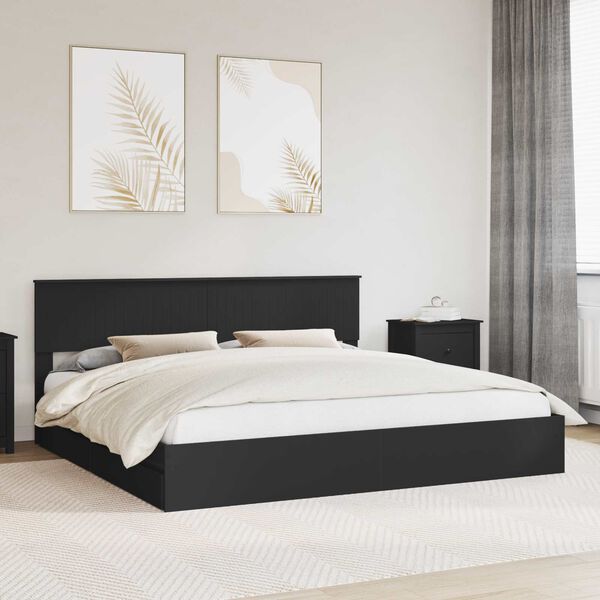 vidaXL Storage Bed with Headboard Black 200 x 200 cm Engineered Wood