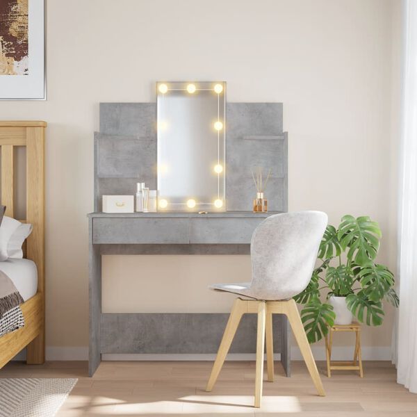 vidaXL Dressing Table with LED Lights Concrete Grey 96x40x142 cm