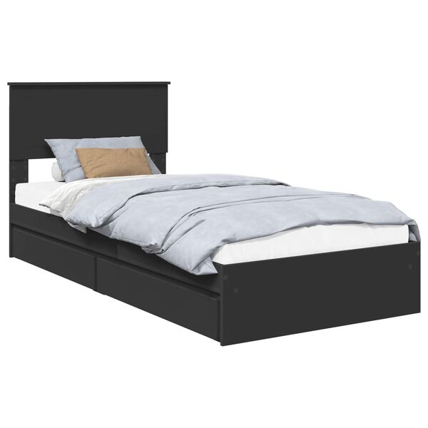 vidaXL Storage Bed with Headboard Black 90 x 190 cm Engineered Wood