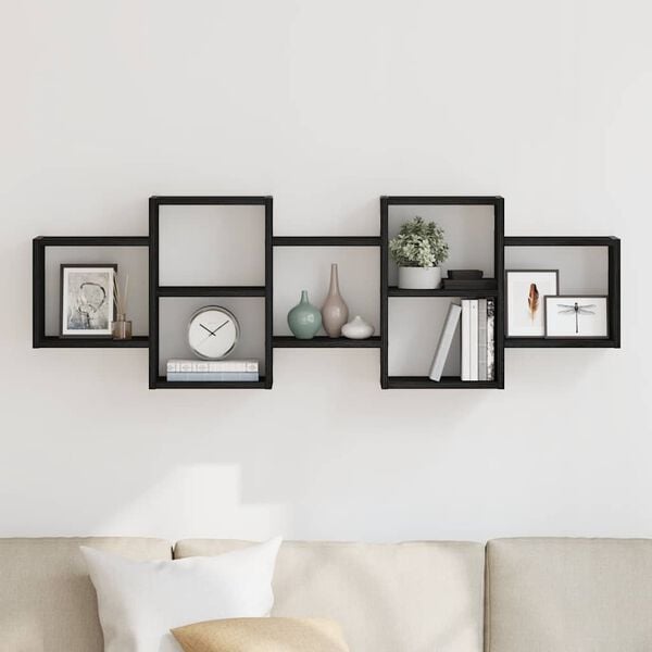 vidaXL Wall Shelf Black Oak 129x18x42 cm Engineered Wood