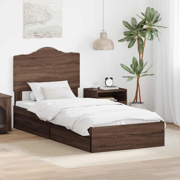 vidaXL Storage Bed with Drawer Brown Oak 100 x 200 cm Engineered Wood