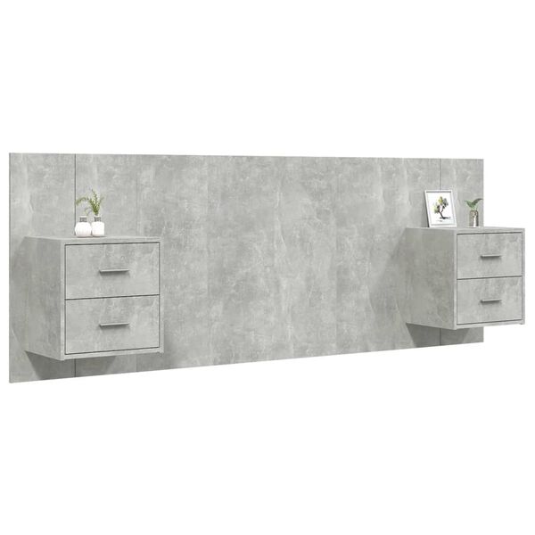 vidaXL Bed Headboard with Cabinets Concrete Grey Engineered Wood