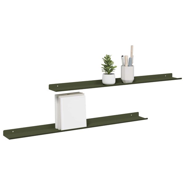 vidaXL Floating Shelf 2 pcs Olive Green 80 x 9 x 2.5 cm Steel