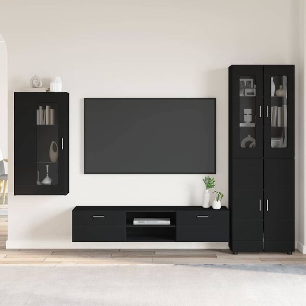 vidaXL TV Cabinet Set with Drawer FLORIN Black Engineered Wood