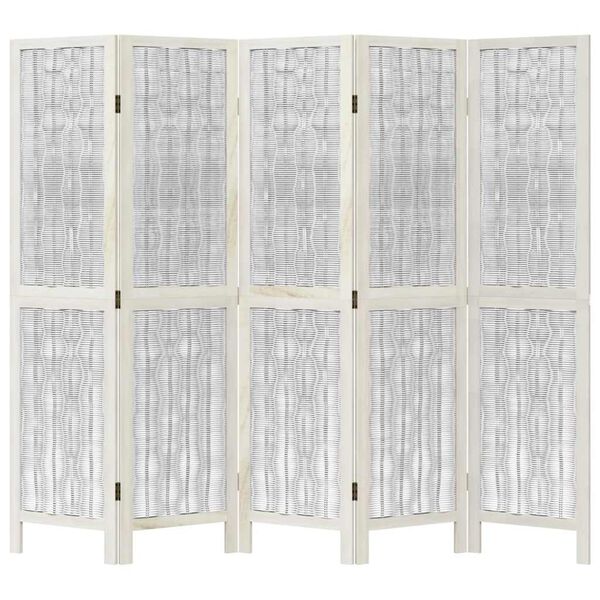 vidaXL Room Divider 5 Panels White Solid Wood Paulownia
