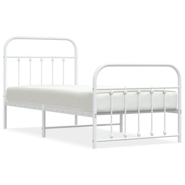 vidaXL Metal Bed Frame without Mattress with Footboard White 90x200cm