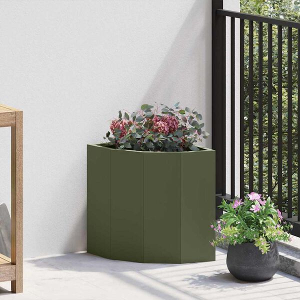 vidaXL Corner Planter Olive green 30 x 30 x 35 cm Steel