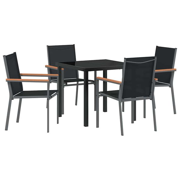 vidaXL Garden Dining Set 5 pcs Black Powder-coated Steel