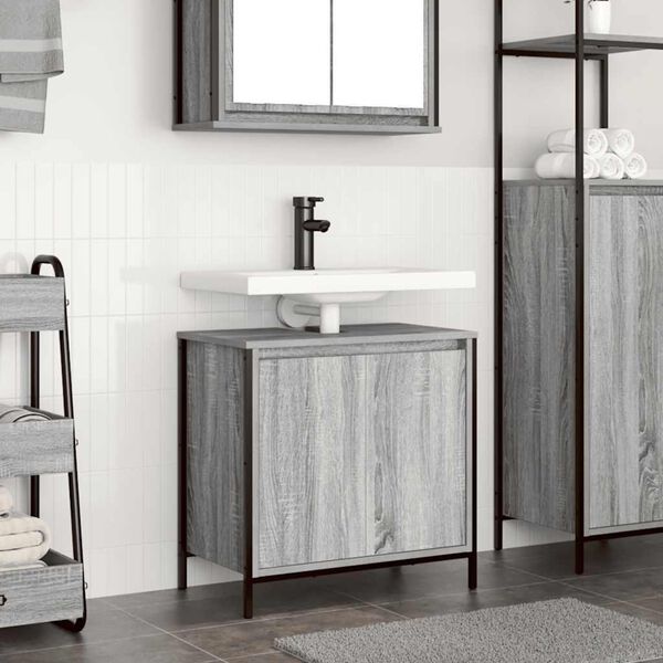 vidaXL Bathroom Basin Cabinet Grey Sonoma 60x34.5x60 cm