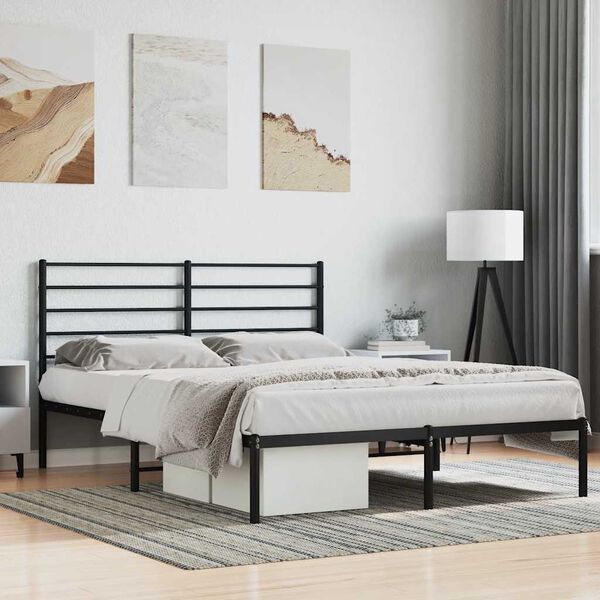 vidaXL Metal Bed Frame without Mattress with Headboard Black 140x200cm