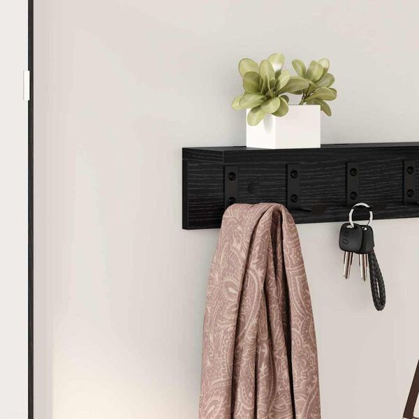 vidaXL Wall-Mounted Coat Rack Black Oak 80 x 10.5 x 10.5 cm