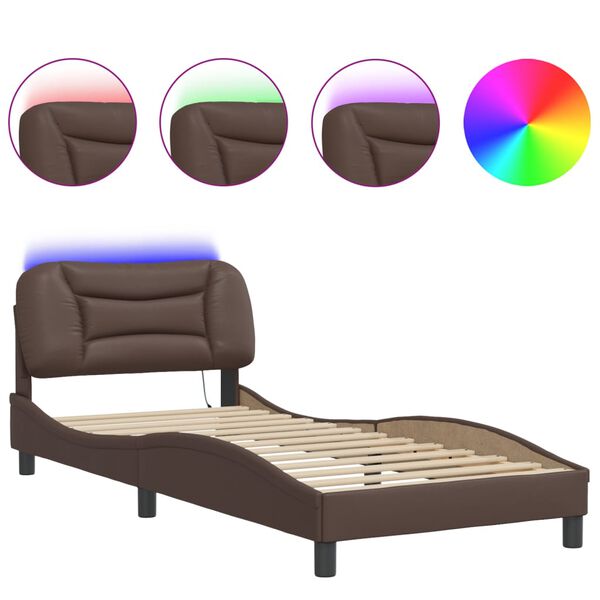 vidaXL Bed Frame with LED without Mattress "Hvar" Brown 80x200 cm