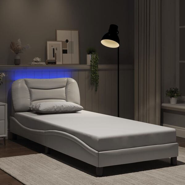vidaXL Bed Frame with LED without Mattress "Hvar" White 90x200 cm