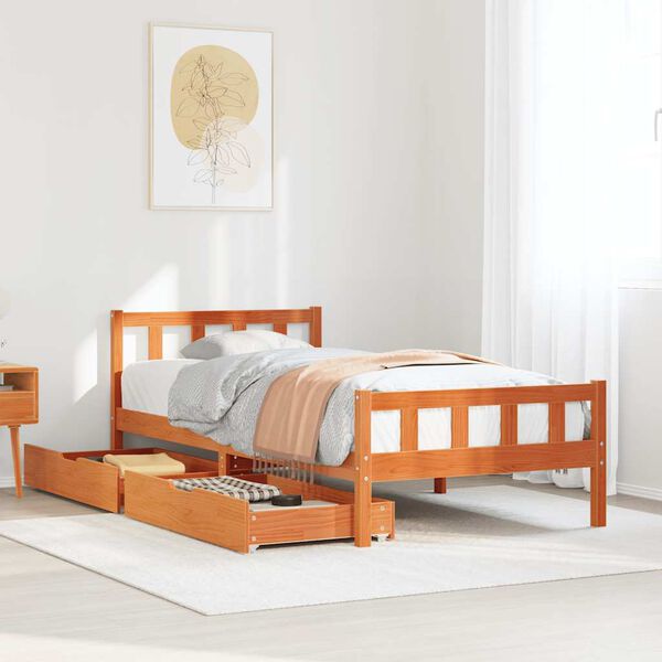 vidaXL Bed Frame without Mattress Wax Brown 75x190 cm Small Single Solid Wood Pine
