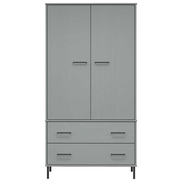 vidaXL Wardrobe with Metal Legs Grey 90x55x172.5 cm Solid Wood OSLO