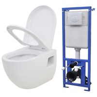 vidaXL Wall-Hung Toilet with Concealed Cistern Ceramic White