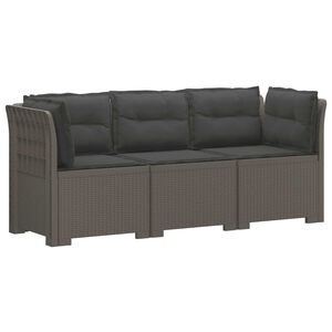 vidaXL 3-Seater Garden Sofa with Cushions Rattan Look PP Light Grey