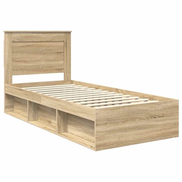 vidaXL Bed Frame with Headboard Sonoma 90 x 190 cm Solid Pine Wood