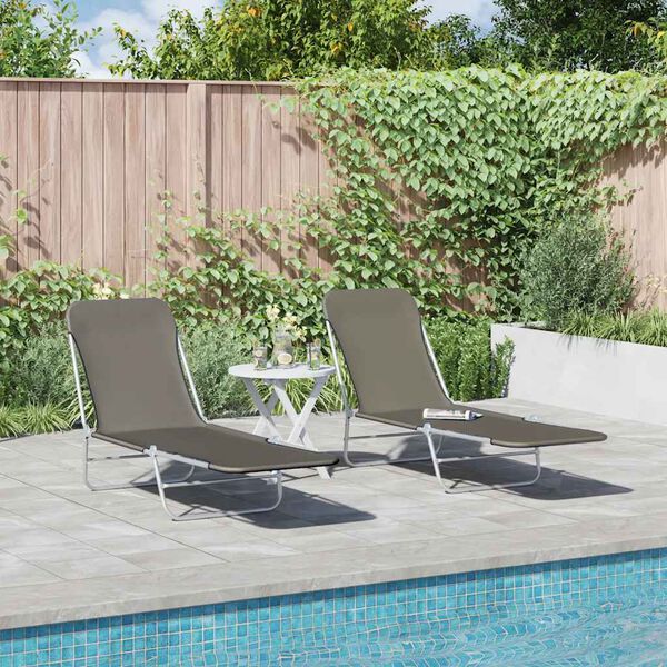 vidaXL Folding Sun Loungers 2 pcs Steel and Fabric Grey
