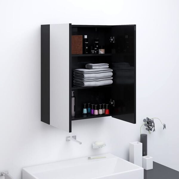vidaXL Bathroom Mirror Cabinet 60x15x75 cm MDF Shining Black