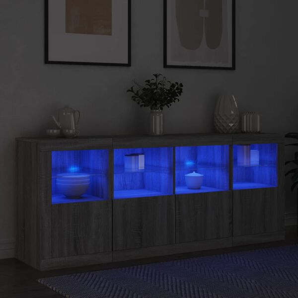 vidaXL Sideboard with LED Lights Grey Sonoma 163x37x67 cm