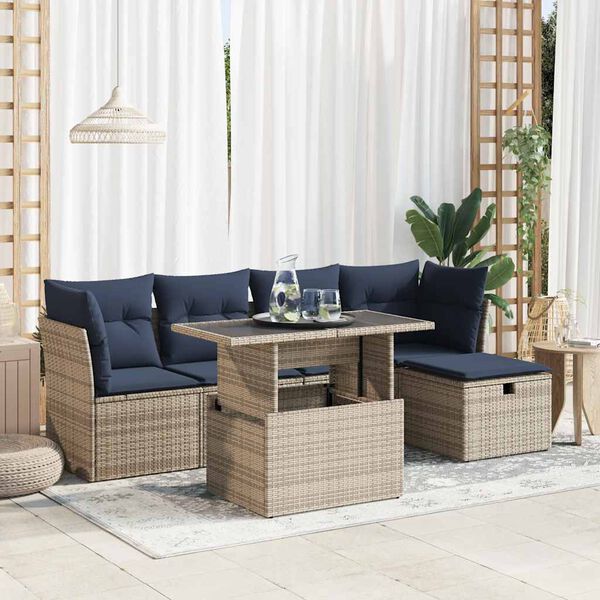vidaXL 6 Piece Garden Sofa Set with Cushions Grey Poly Rattan Acacia