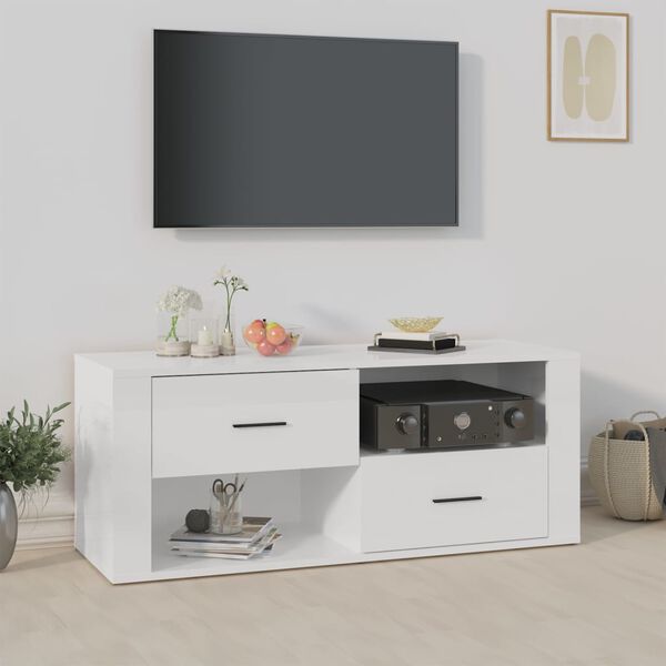 vidaXL TV Cabinet High Gloss White 100x35x40 cm Engineered Wood
