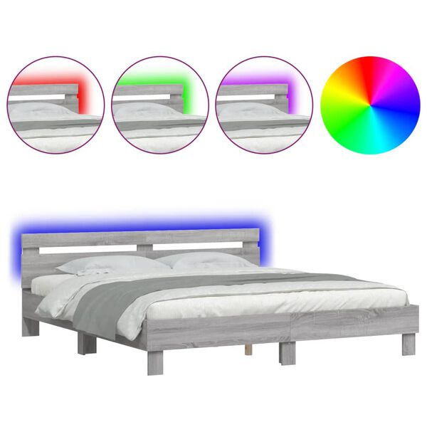 vidaXL Bed Frame with LED without Mattress Grey Sonoma 180x200 cm Super King