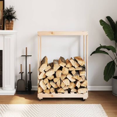 vidaXL Log Holder with Wheels 76.5x40x108 cm Solid Wood Pine