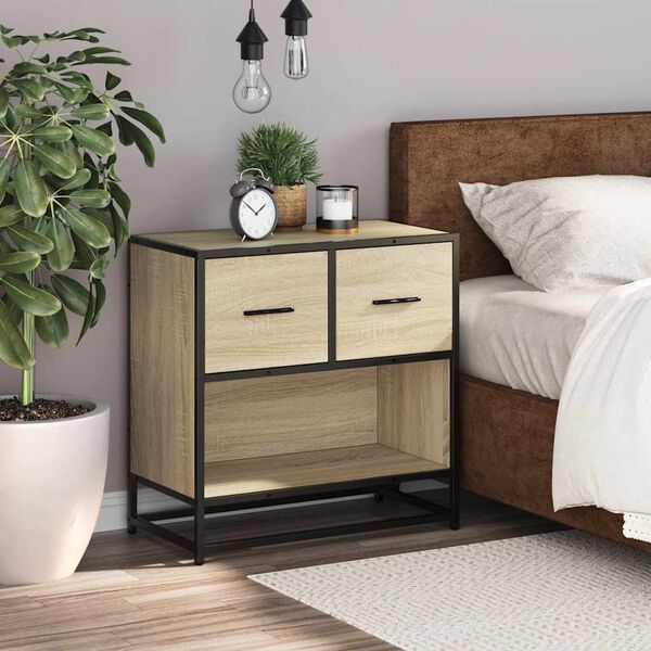 vidaXL Bedside Cabinet Sonoma Oak 60x31x60 cm Engineered Wood and Metal