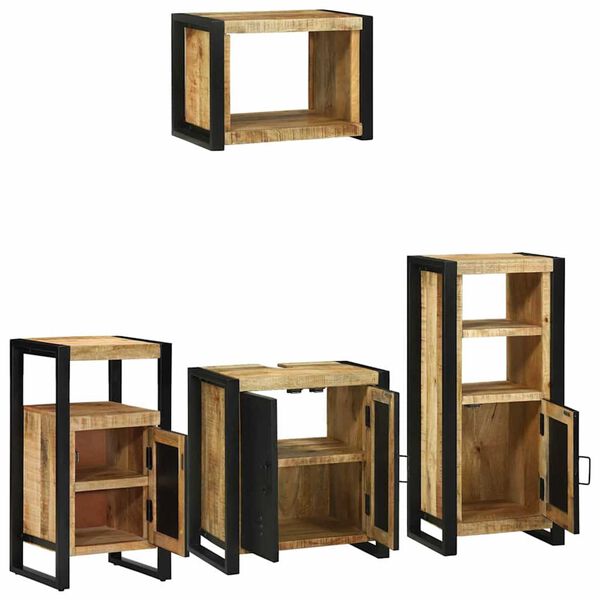 vidaXL Bathroom Furniture Set 4 pcs Brown and Black Solid Mango Wood
