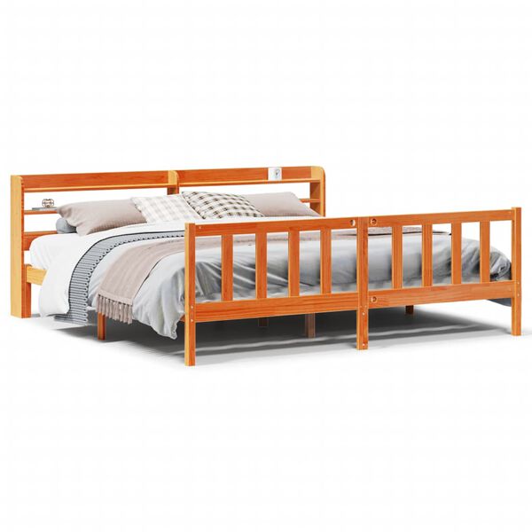 vidaXL Bed Frame with Headboard without Mattress Wax Brown 180x200 cm Super King