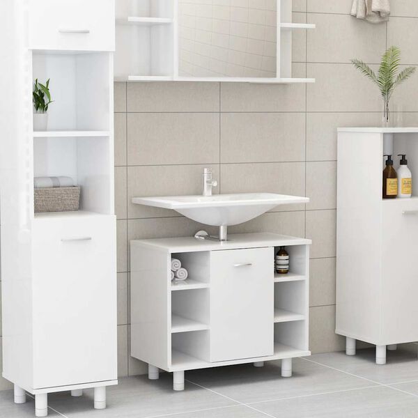vidaXL Bathroom Cabinet High Gloss White 60x32x53.5 cm Engineered Wood
