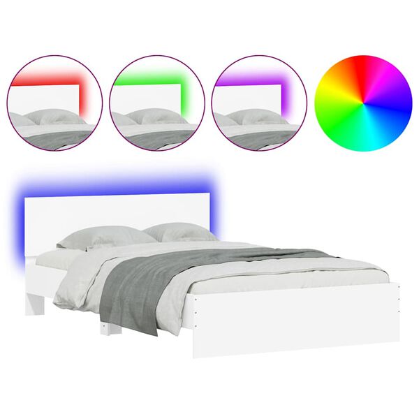 vidaXL Bed Frame with Headboard and LED White 120x190 cm Small Double